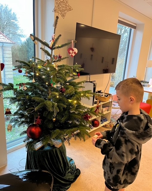 Billede af Malte ved et juletræ